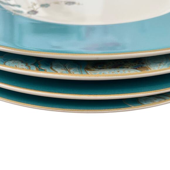222 FIFTH Eliza Teal White Floral Fine Porcelain 11" Dinner Plates Set of 4 NEW - Picture 4 of 9
